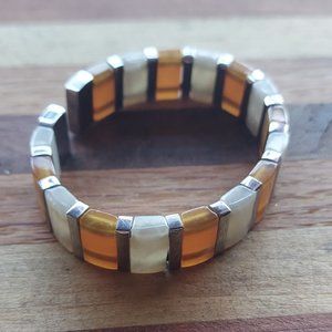 Vintage Lucite Amber & Ivory Segmented Stainless Steel Italian Cuff